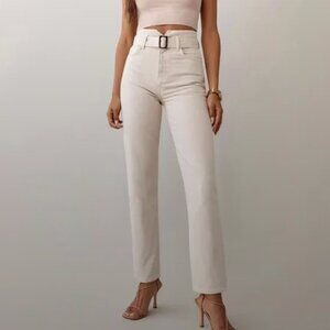 Reformation Cynthia Belted Straight Leg High‎ Rise Denim